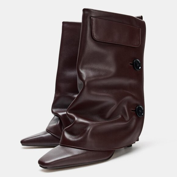 Zara Leather Gaiter Ankle Boots 1123/610/022 - Picture 7 of 9